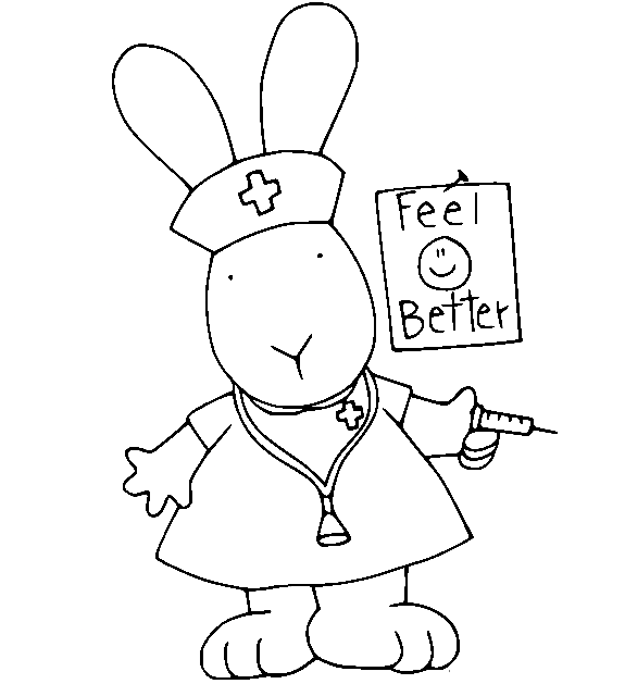 Bunny Nurse Wishes Feel Better Coloring Page