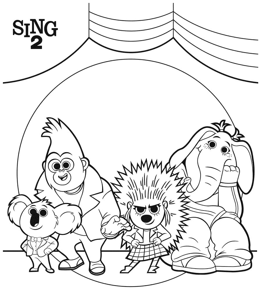 《Sing 2》中的 Buster Moon、Johnny、Ash 和 Meena