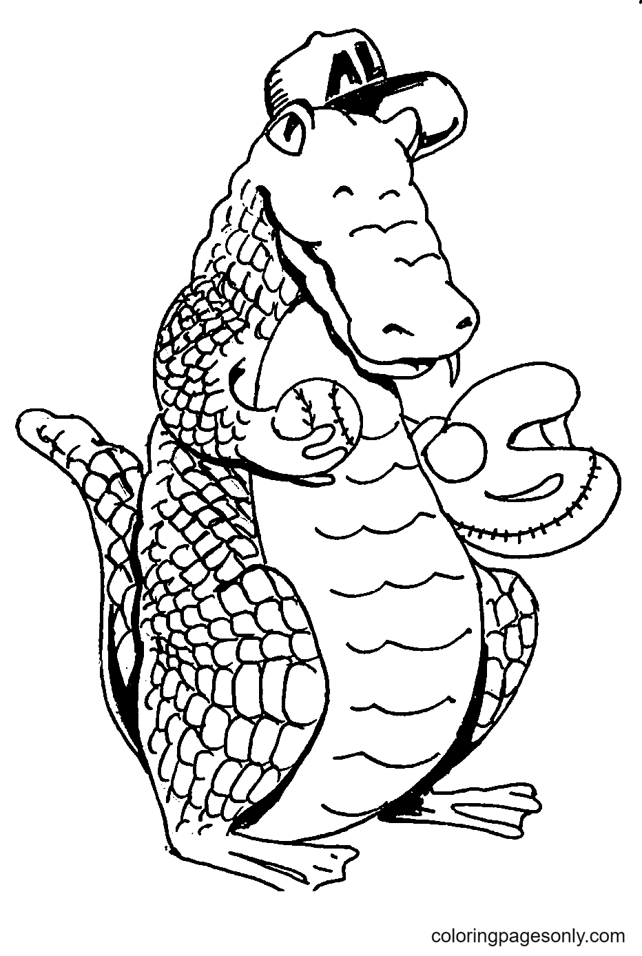 Cartoon Alligator Baseballer Kleurplaat