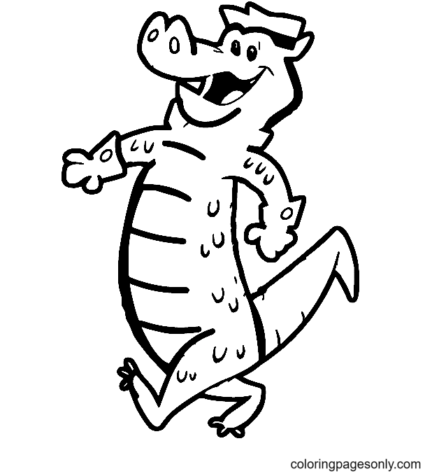 Cartoon Alligator Walking Coloring Page