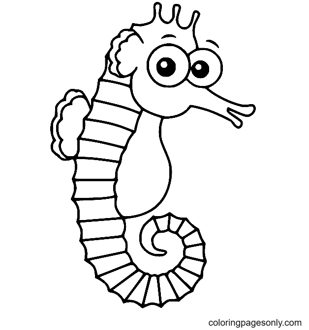 Cartoon Funny Seahorse Coloring Page