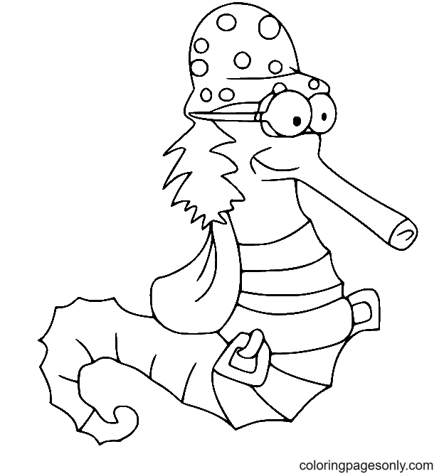 Caballito de mar de dibujos animados con sombrero de Seahorse