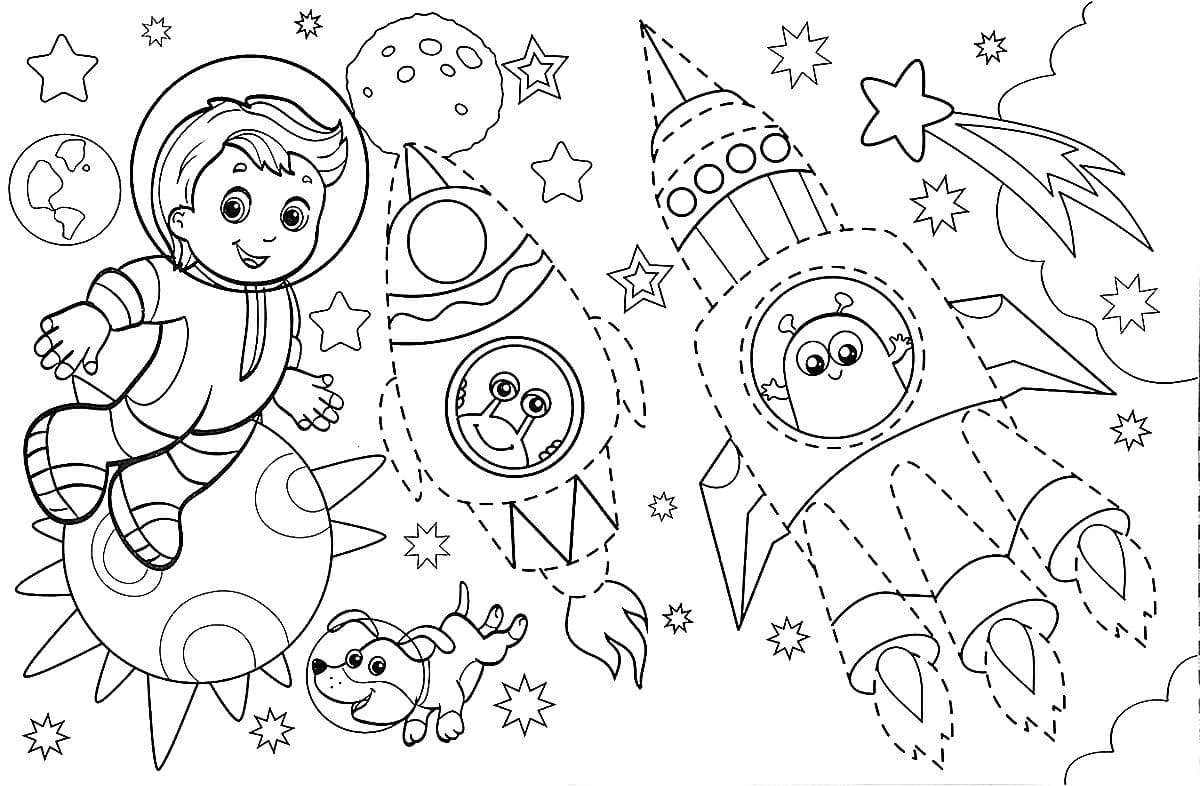 Cartoon Space for kids Coloring Page