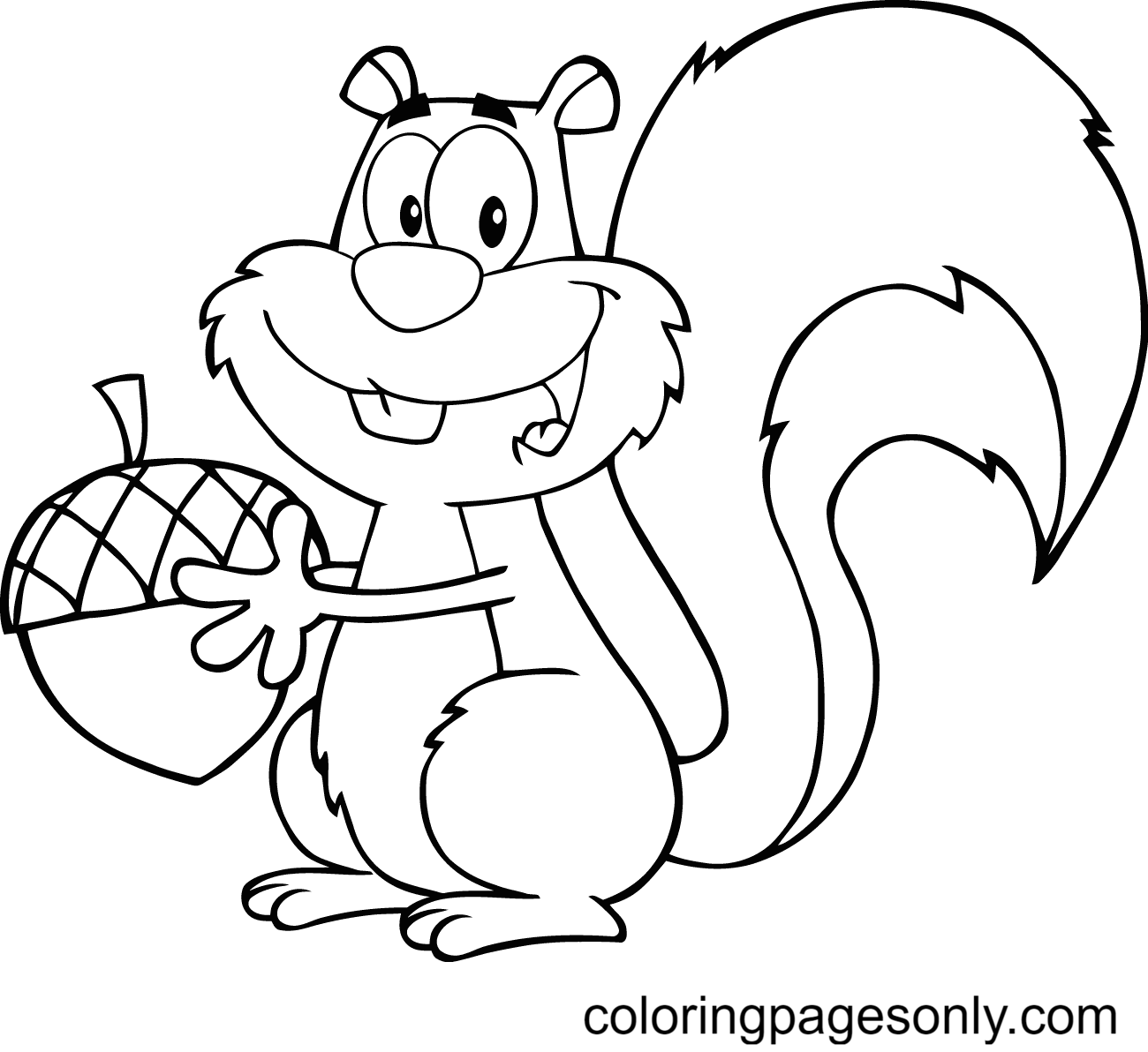 Cartoon Squirrel Holding An Acorn Coloring Page