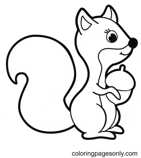 Cartoon Squirrel with Nut Coloring Page