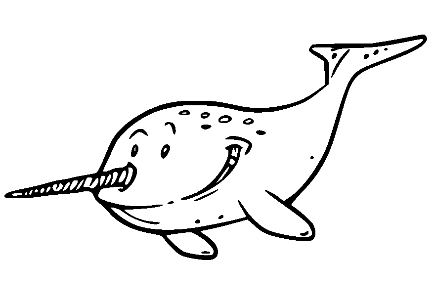 Cartoon Swimming Narwhale Coloring Pages