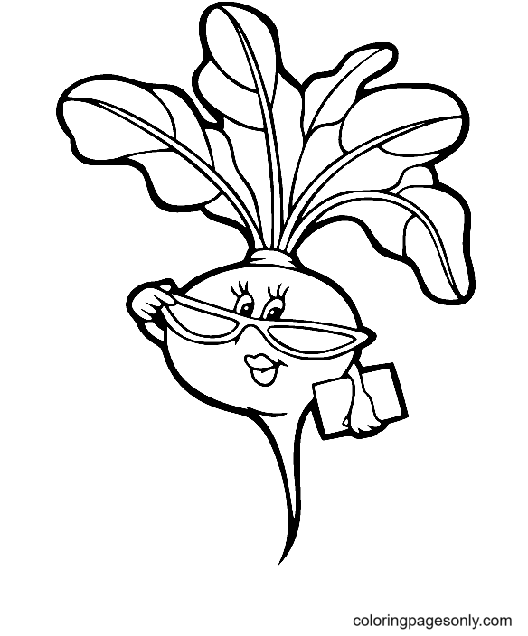 Cartoon Turnip with Glasses Coloring Page
