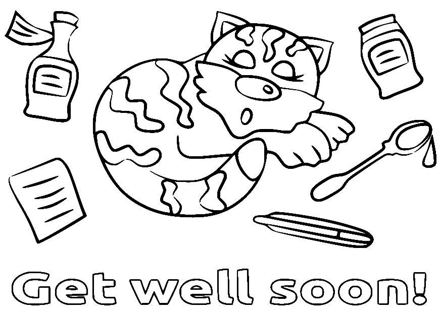 Cat Wishes Get Well Soon Coloring Page
