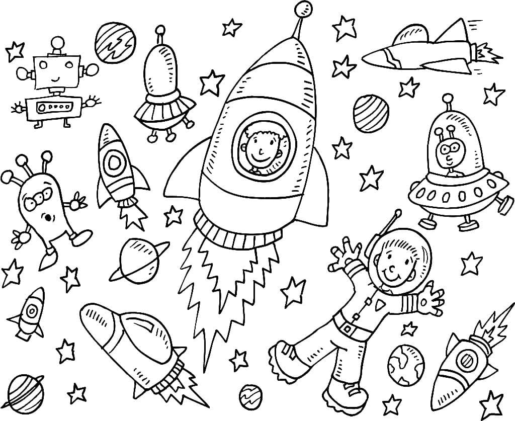 Children in Space Coloring Page