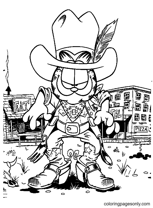 Cowboy Garfield Coloring Page