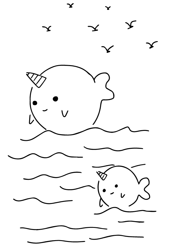Cute Baby Narwhal Coloring Page