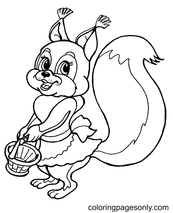 Cute Cartoon Squirrel Coloring Page