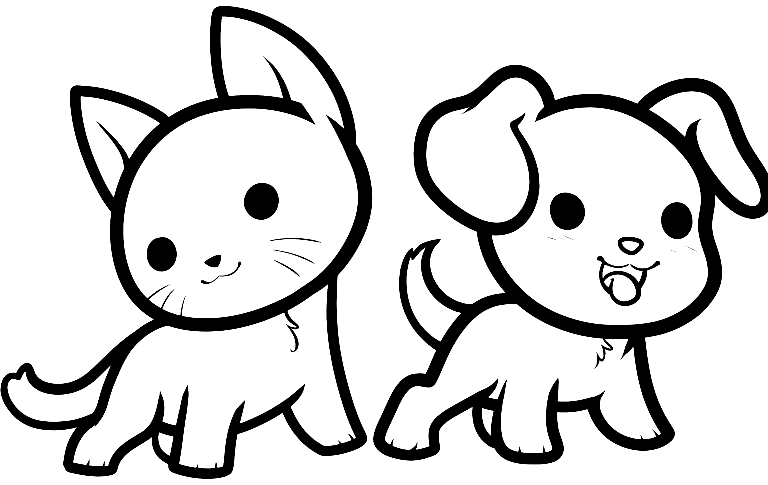 Cute Cat And Dog Coloring Pages