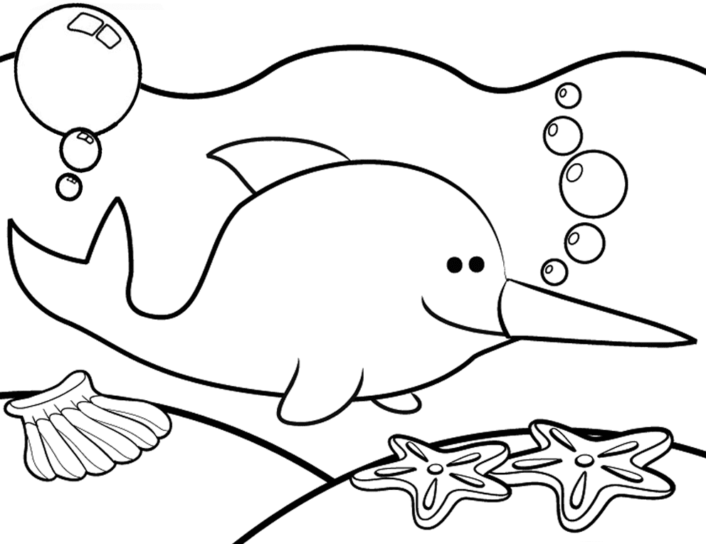 Cute Sea Narwhal Coloring Page
