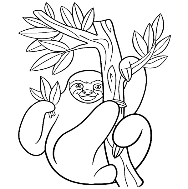 Cute Sloth Got Foliage for Lunch Coloring Pages