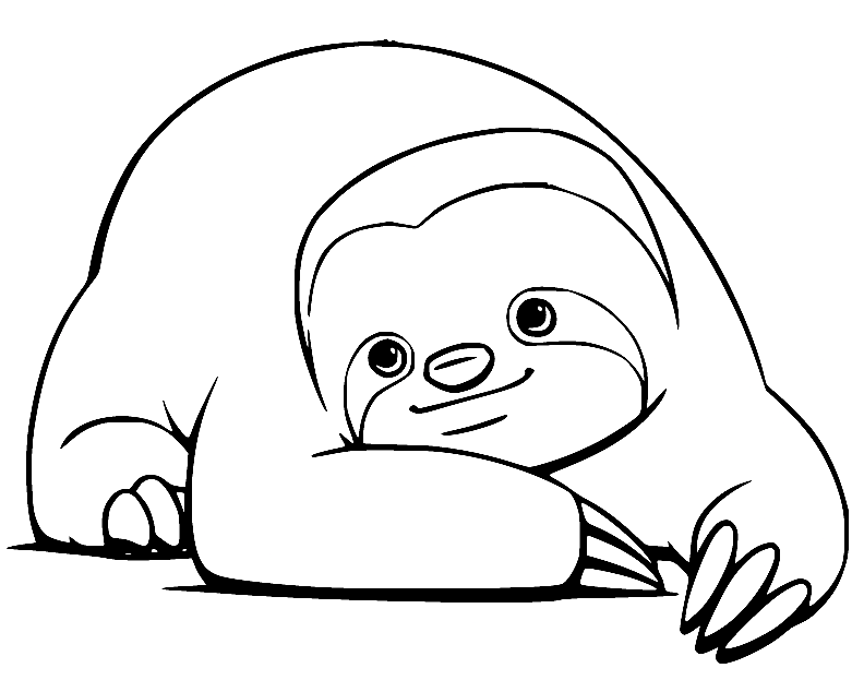 Cute Sloth on the Ground Coloring Page