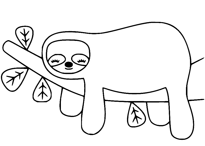 Cute Sloth on the Tree Coloring Page