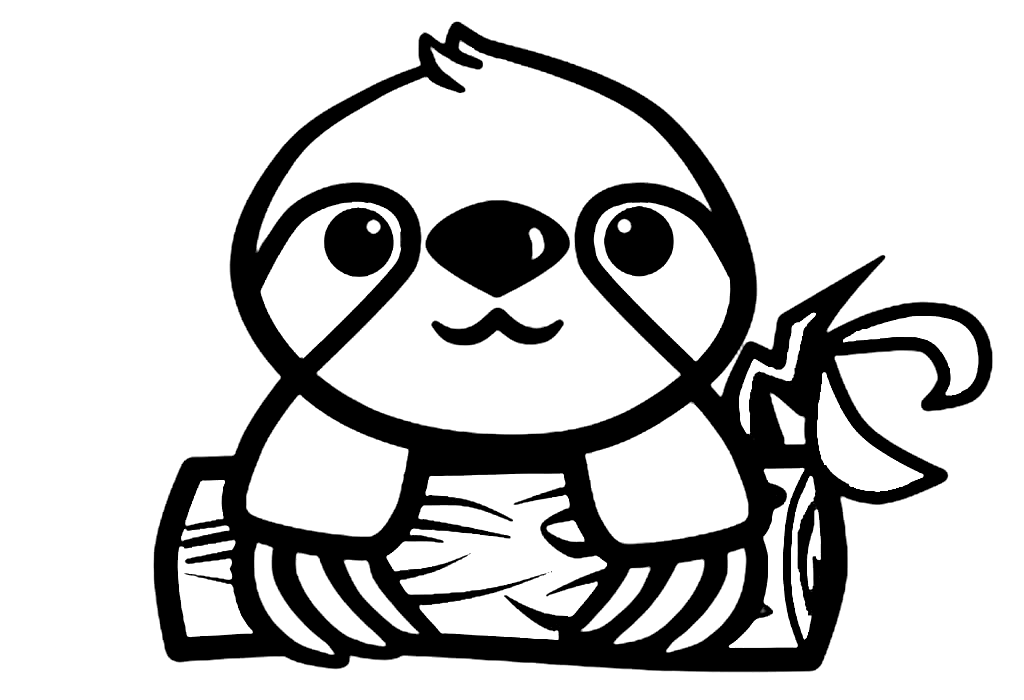 Cute Sloth with a Log Coloring Page