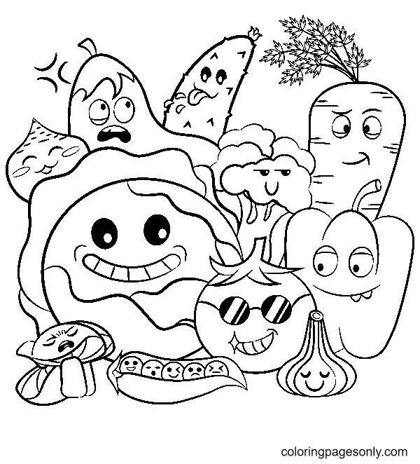 Cute Vegetables for Children Coloring Page