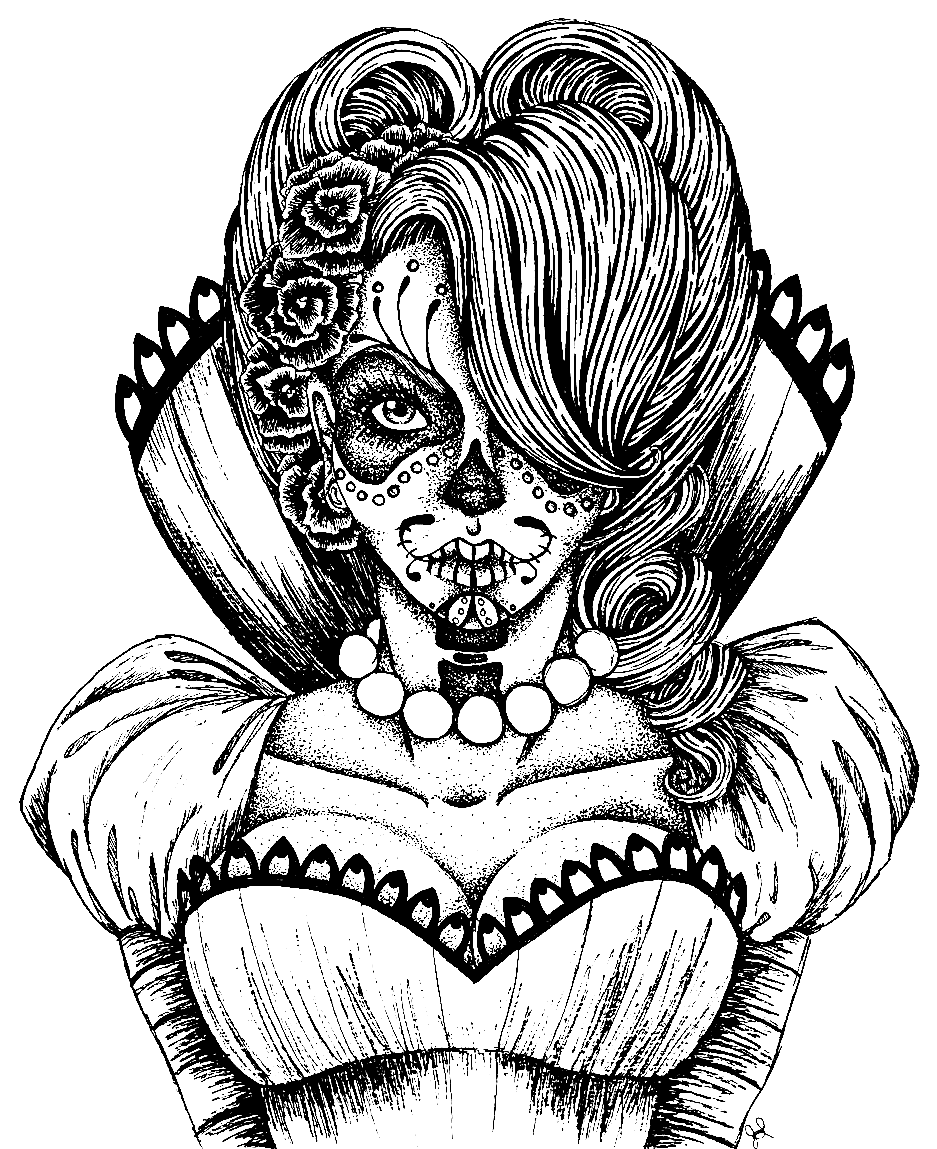 Day of the Dead Girl Skull Coloring Page