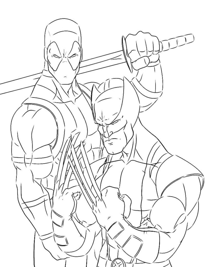 Kleurplaat Deadpool en Wolverine