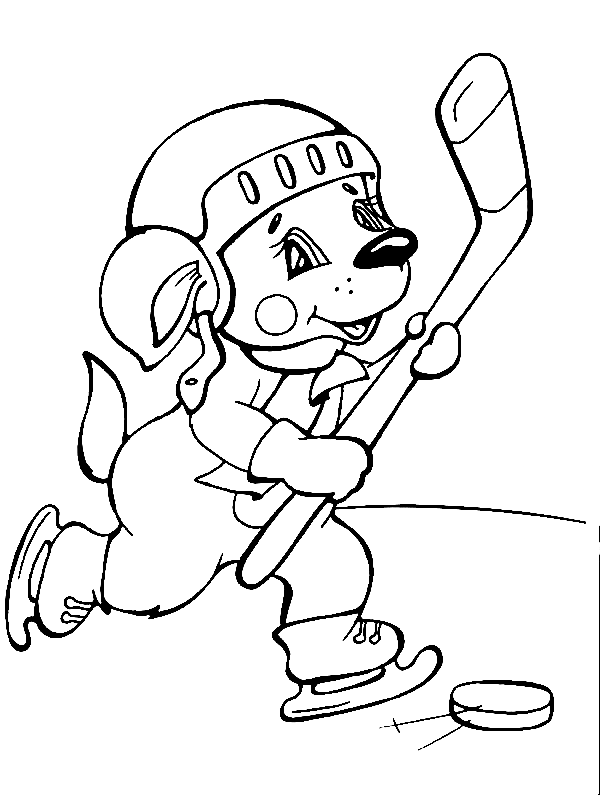 Раскраска Собака играет в хоккей