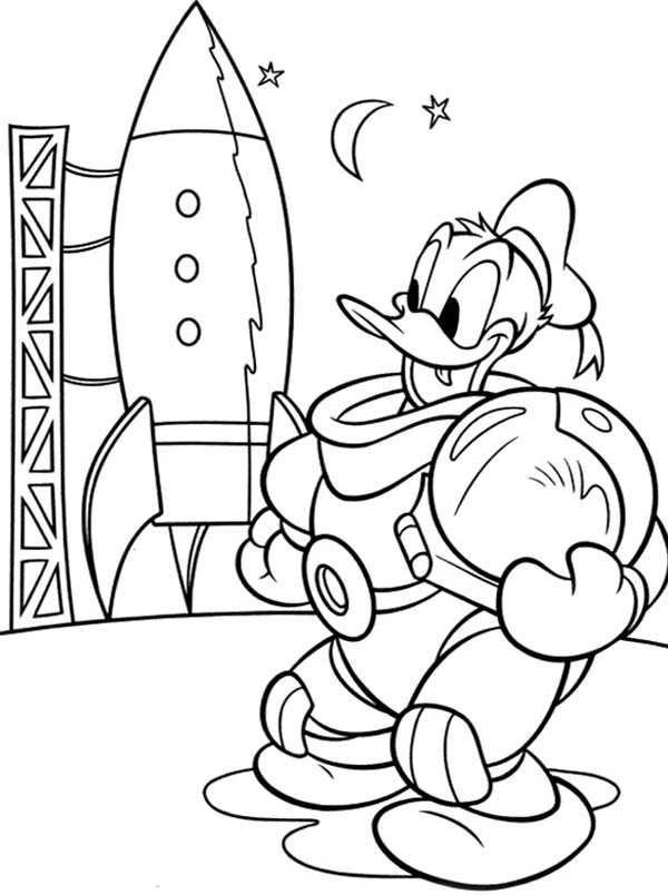 Pato Donald en el traje espacial de astronauta de Astronaut