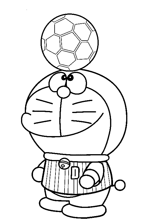 Coloriage Doraemon jouant au football