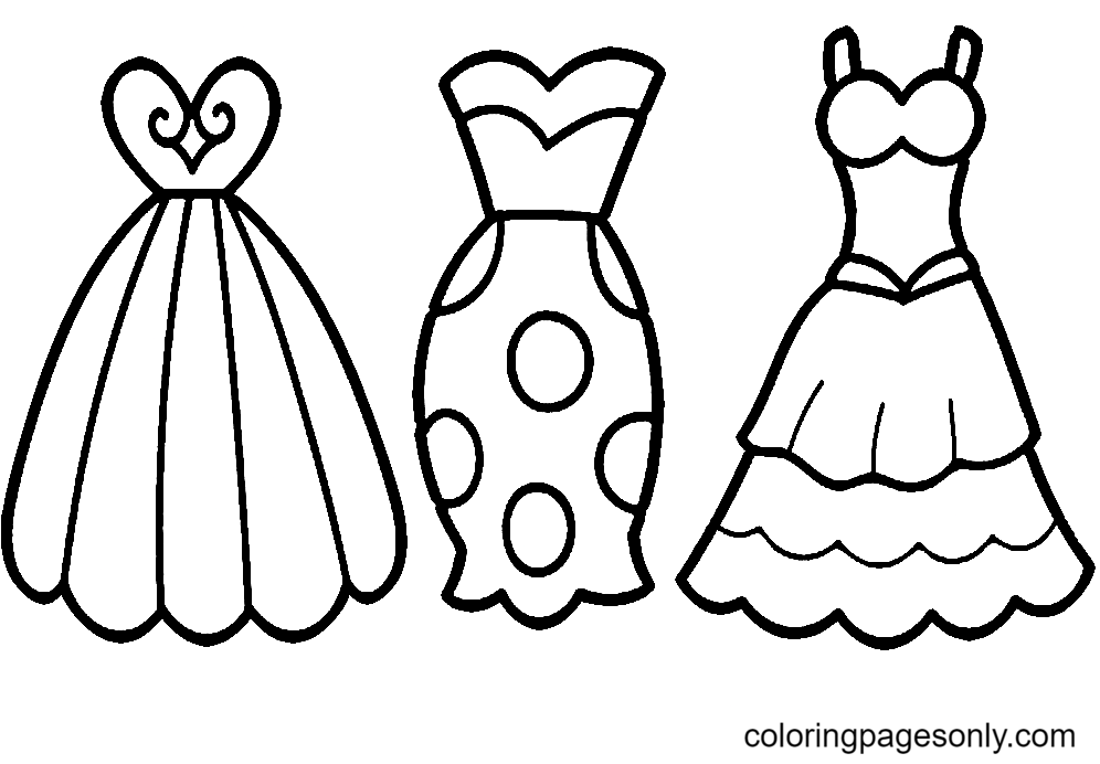 раскраска платьев для девочек распечатать