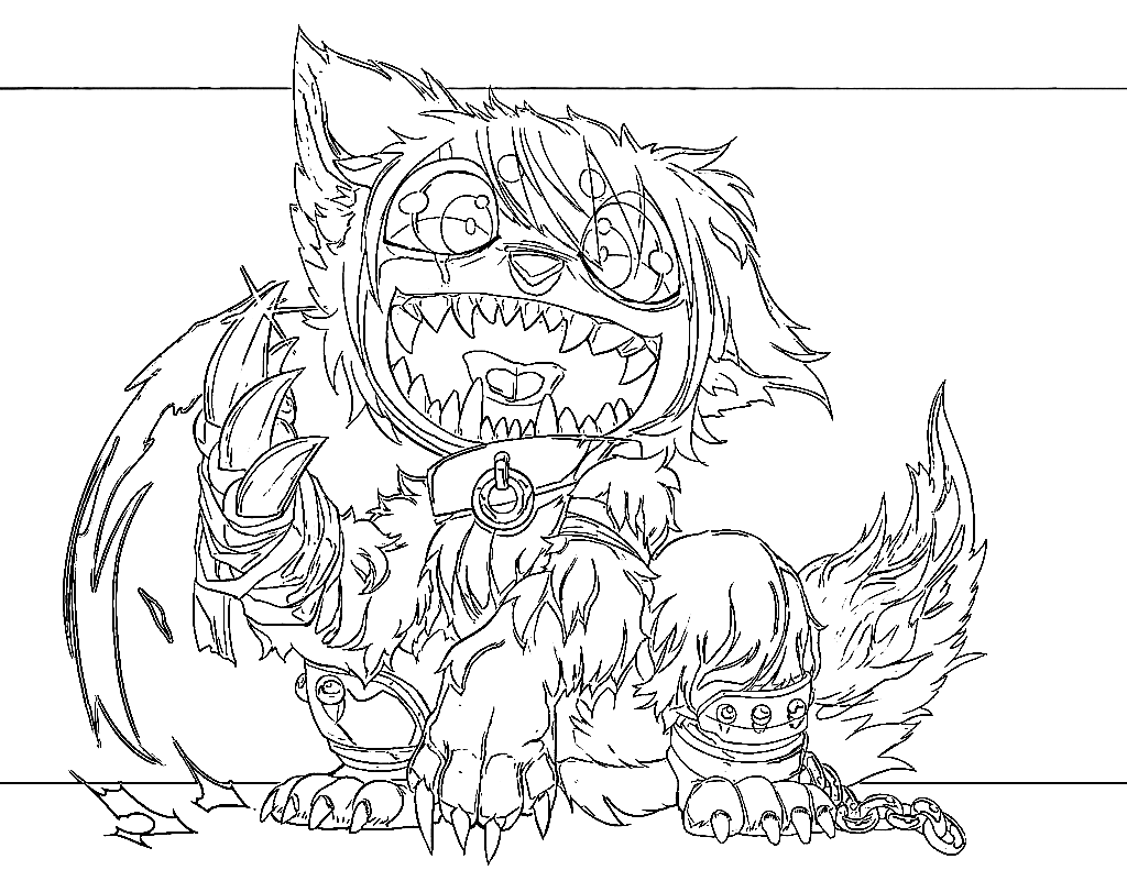 Evil Cat with Chains Coloring Page