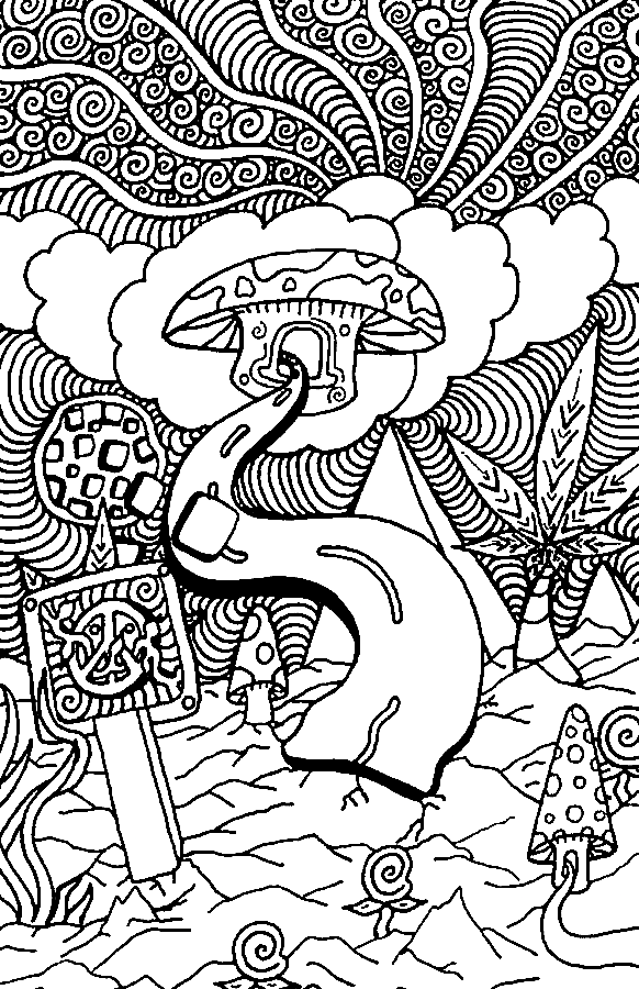Free Psychedelic Mushrooms Coloring Page