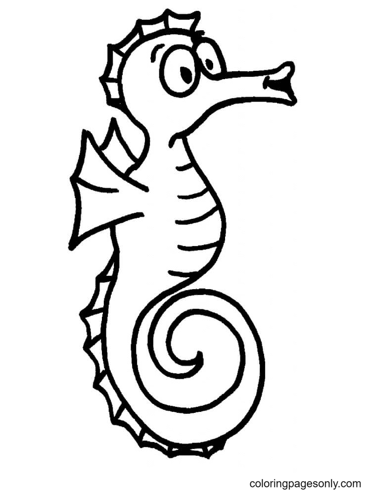 Fun Cartoon Seahorse Coloring Page