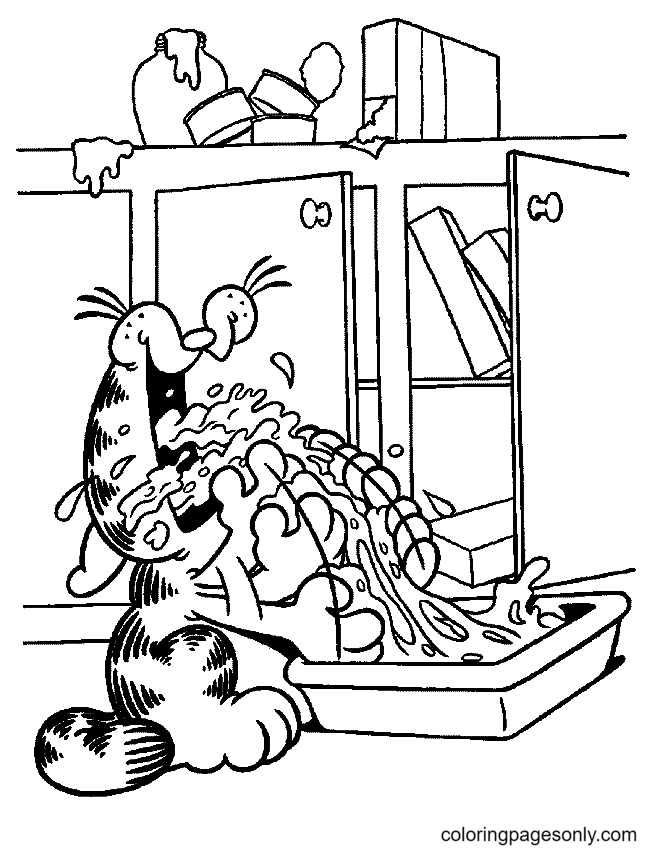Funny Garfield Eating Coloring Pages