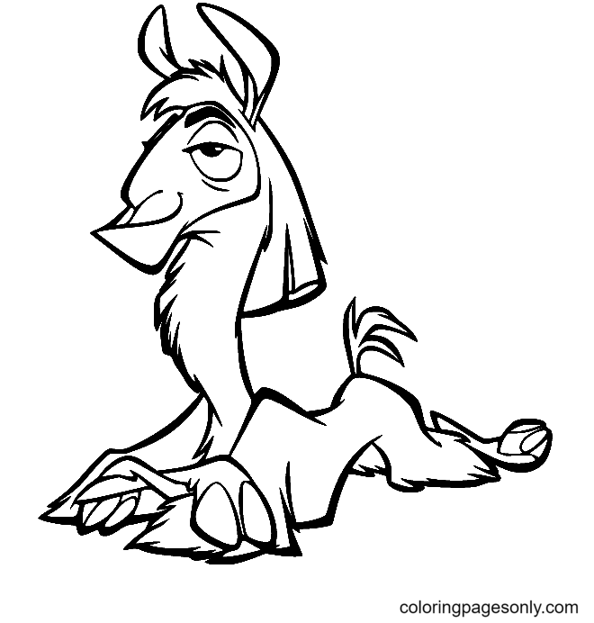 Funny Llama on the Ground Coloring Page