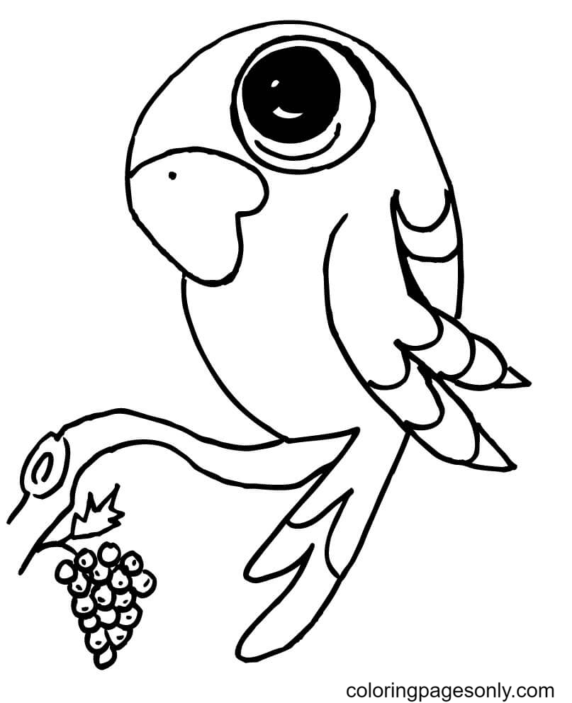Funny Parrot on a Branch Coloring Page