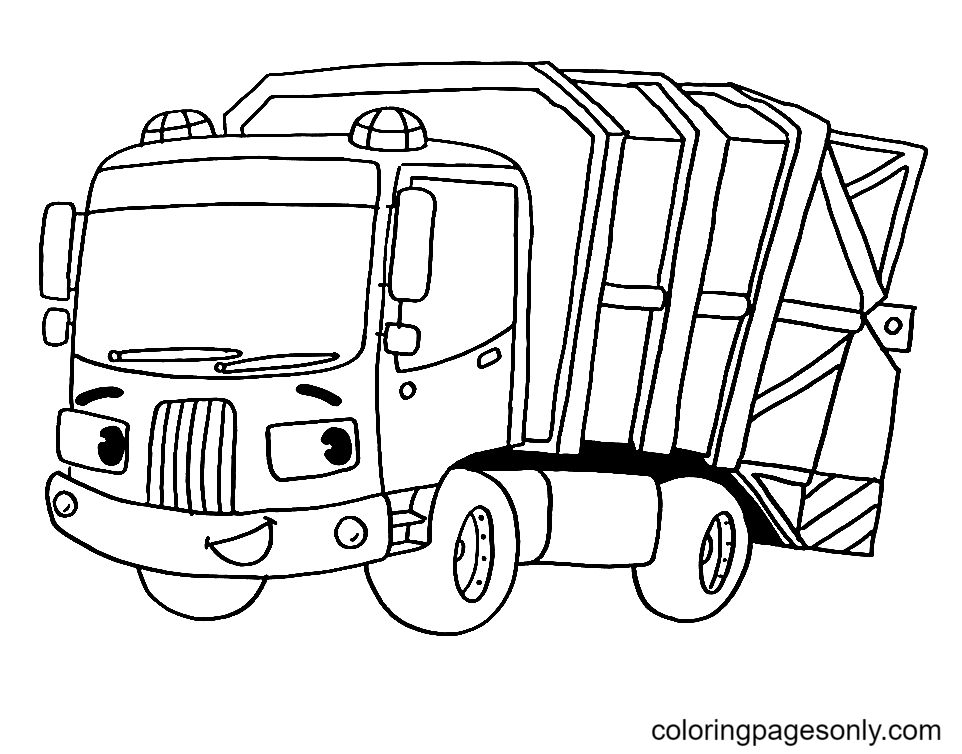 Garbage Truck Cartoon Coloring Page