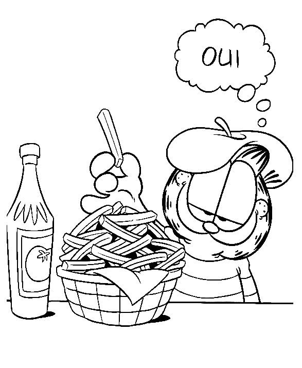 Garfield French says Oui Coloring Pages