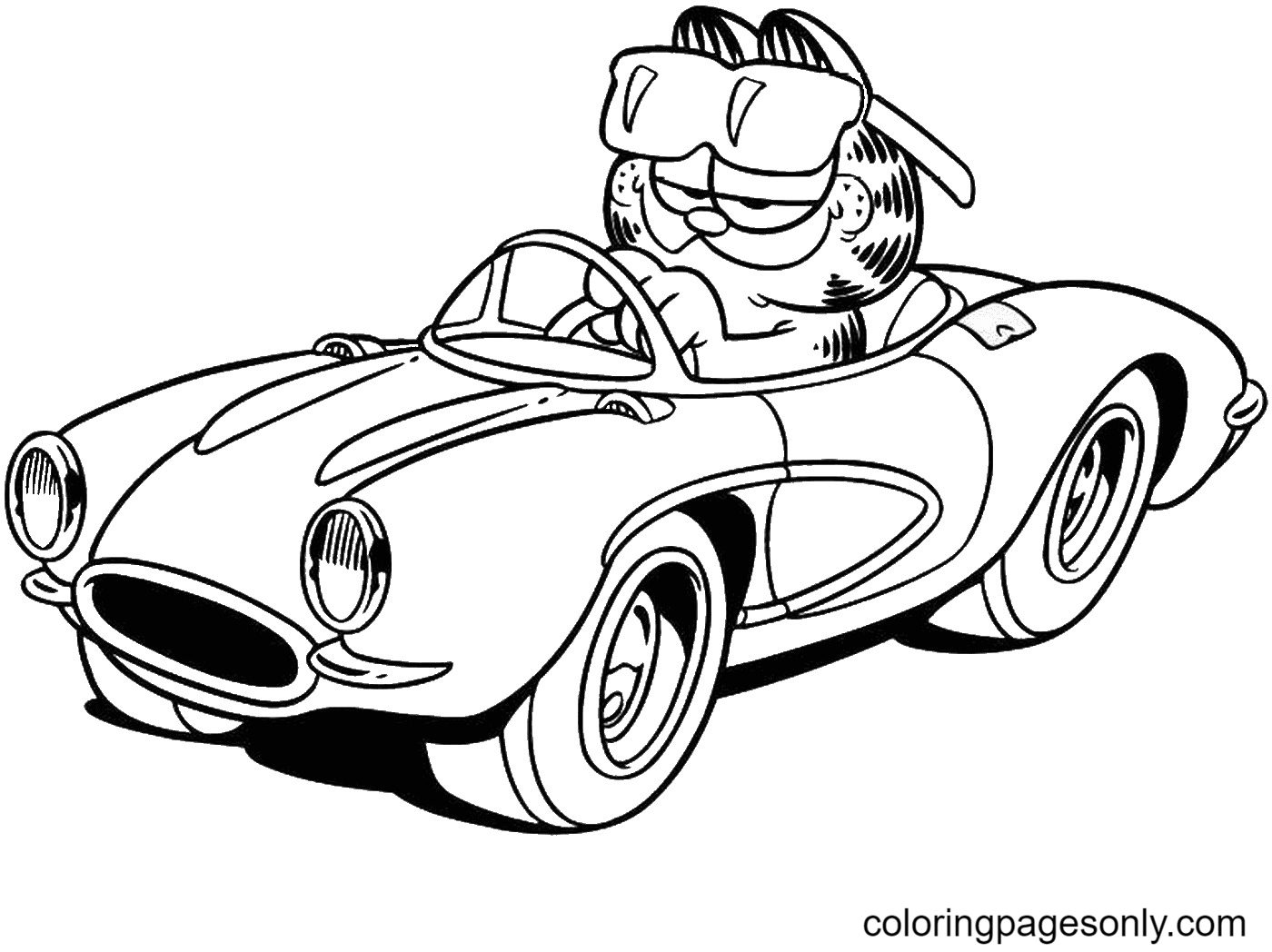 Garfield On The Car Coloring Pages