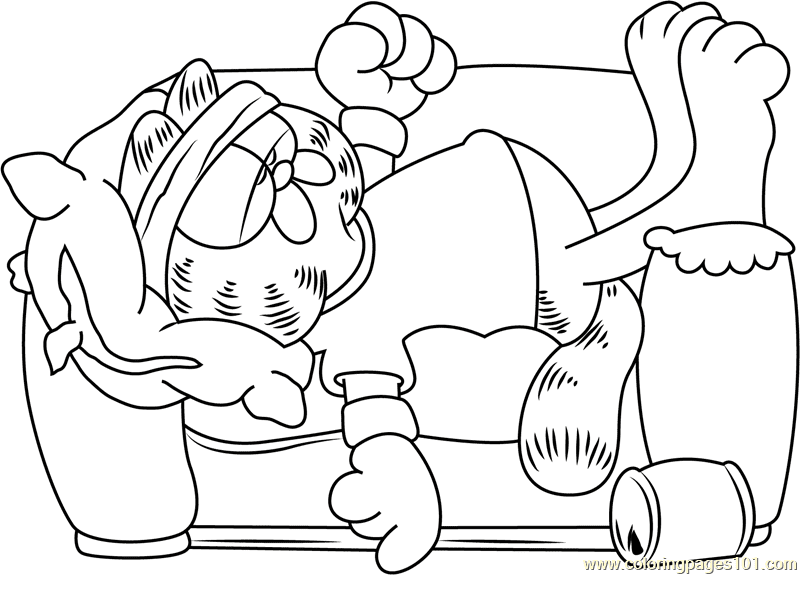Malvorlagen Garfield schläft auf dem Sofa
