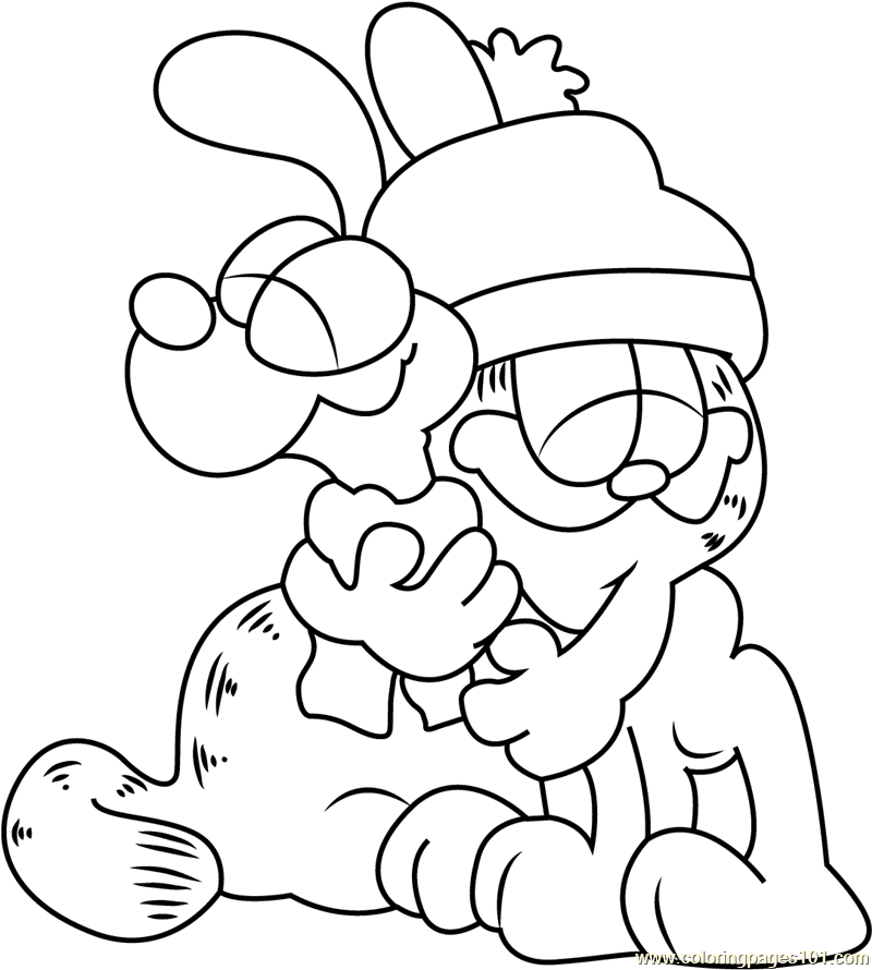 Garfield hugs Odie Coloring Pages