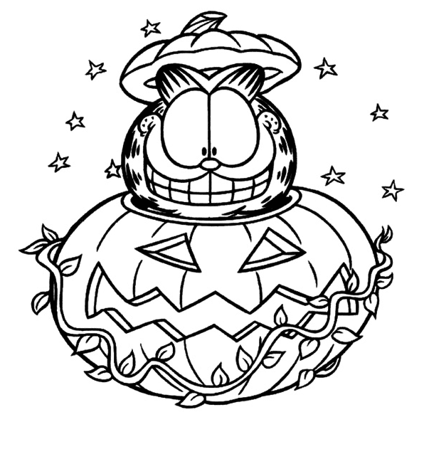 Garfield In Pumpkin Coloring Pages