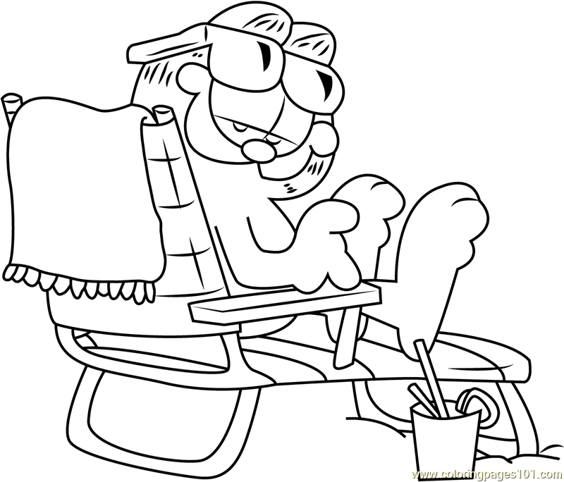 Garfield sitting on Beach Chair Coloring Page