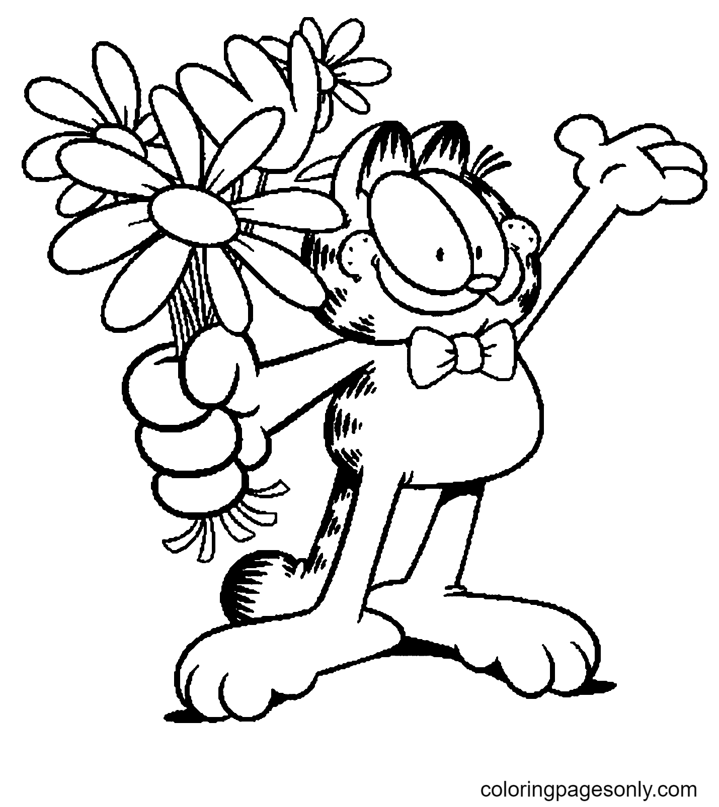 Garfield with Flowers Coloring Page