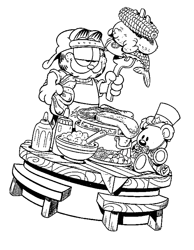 Garfield mit Good Breakfast Coloring Page