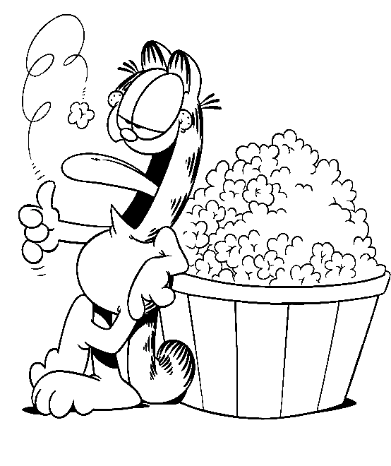 Garfield with Popcorn Coloring Page