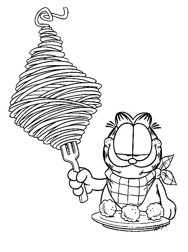 Garfield with Spaghetti Coloring Page