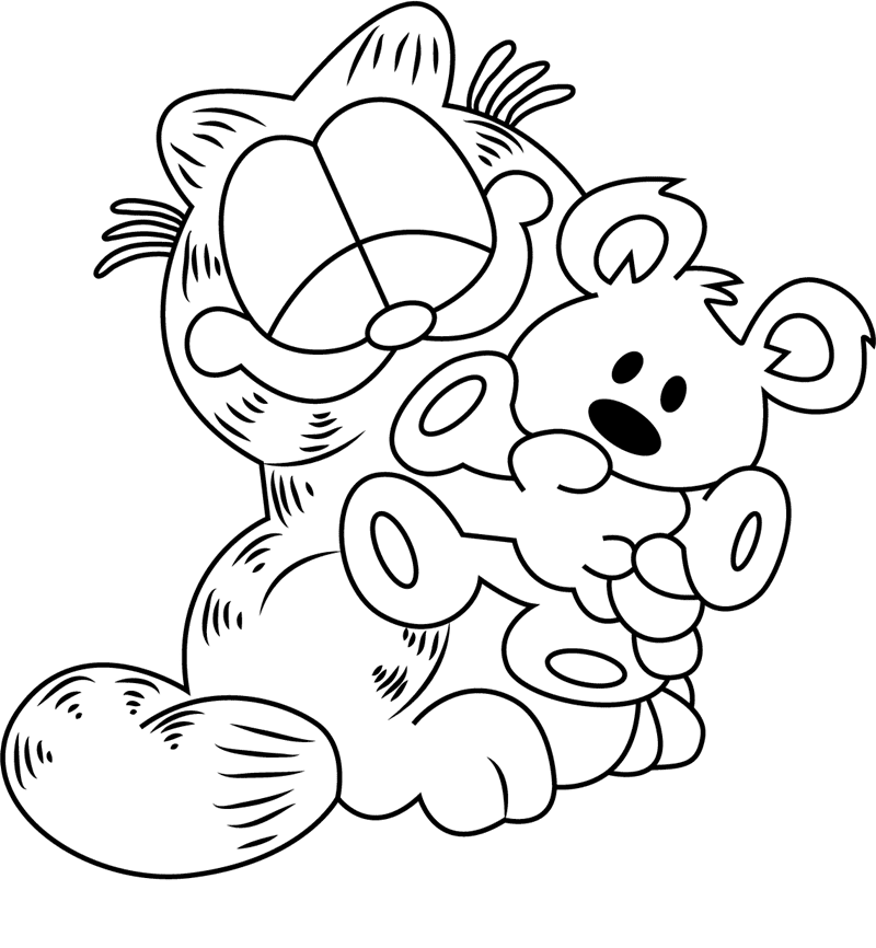 Garfield with Teddy Bear Coloring Page