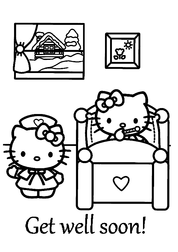 Get Well Soon Hello Kitty Coloring Page