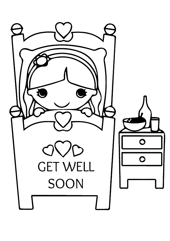 Get Well Soon Little Girl Coloring Page