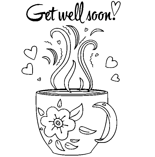 Get Well Soon with a Cup of Tea Coloring Page